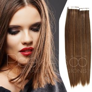 100% REMY Tape In Hair Extensions 20" Warm Brown